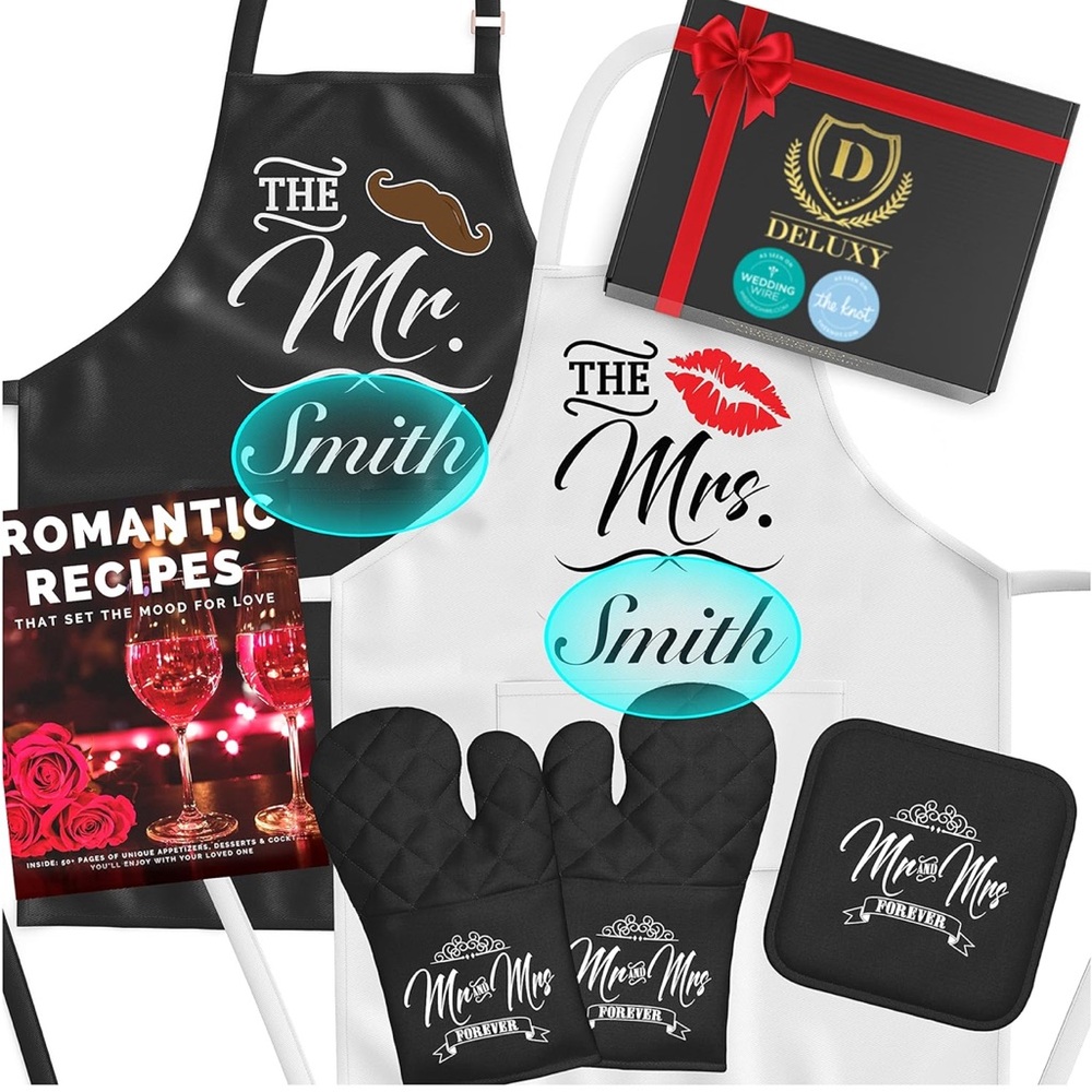 NIB Deluxy Mr and Mrs culinary gift box set